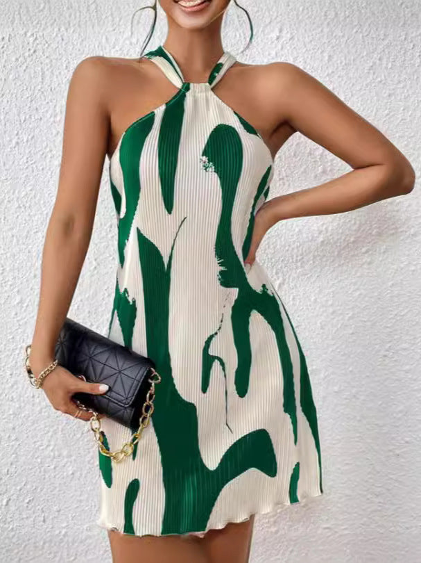 Women Sleeveless Printed Halter Neck Dress