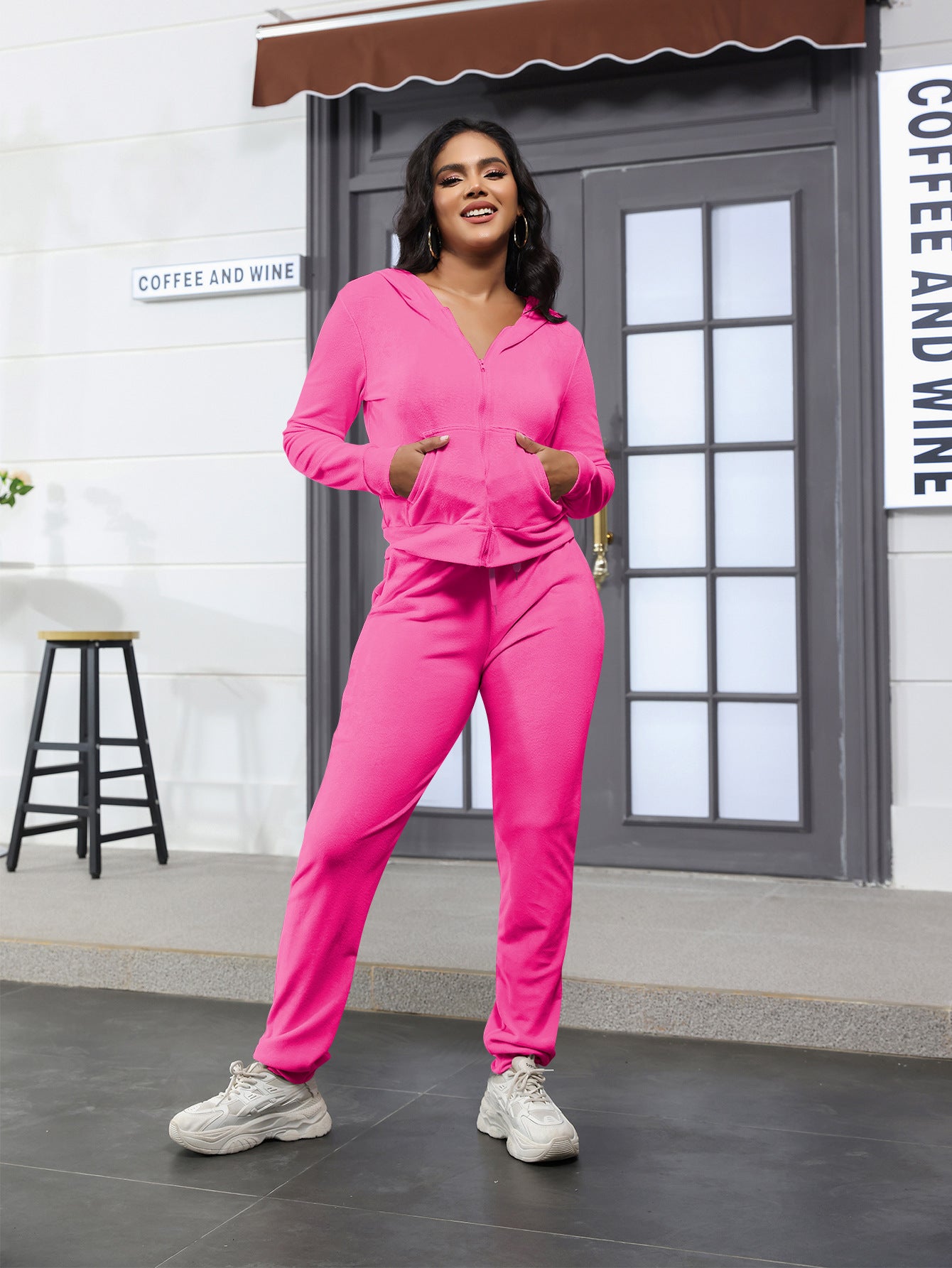 Women's Fashion Casual Velvet Hooded Women's Two-Piece Tracksuits 4