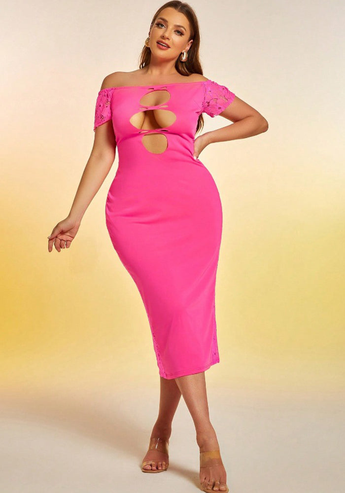 Plus Size Women Summer Off Shoulder Hollow Sexy Dress