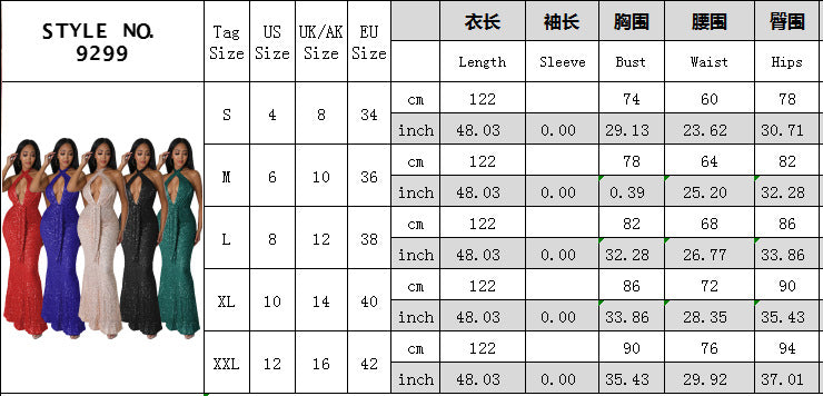 Women Sexy Halter Neck Cutout Sequined Mermaid Skirt Dress 15
