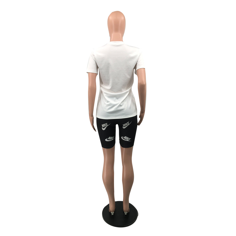 Women spring and summer Casual printed short-sleeved Top and shorts two-piece set 10