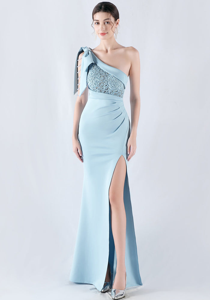 Beaded Lace Luxury Satin Evening Dress