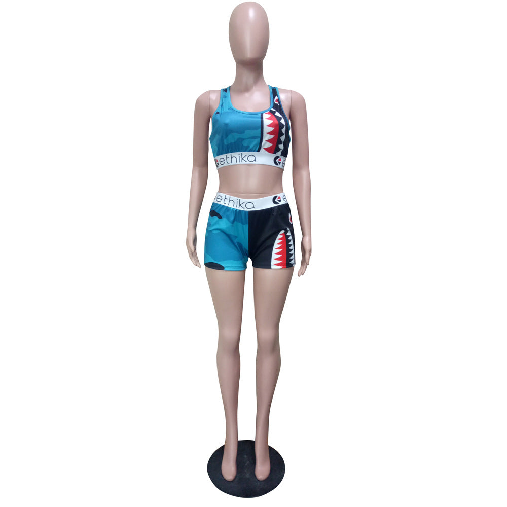 Women Summer Cartoon Printed Top and Shorts Two-piece Set 26