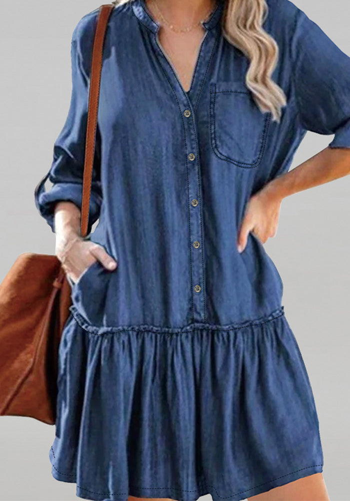 Plus Size Women Denim Long Sleeve Dress