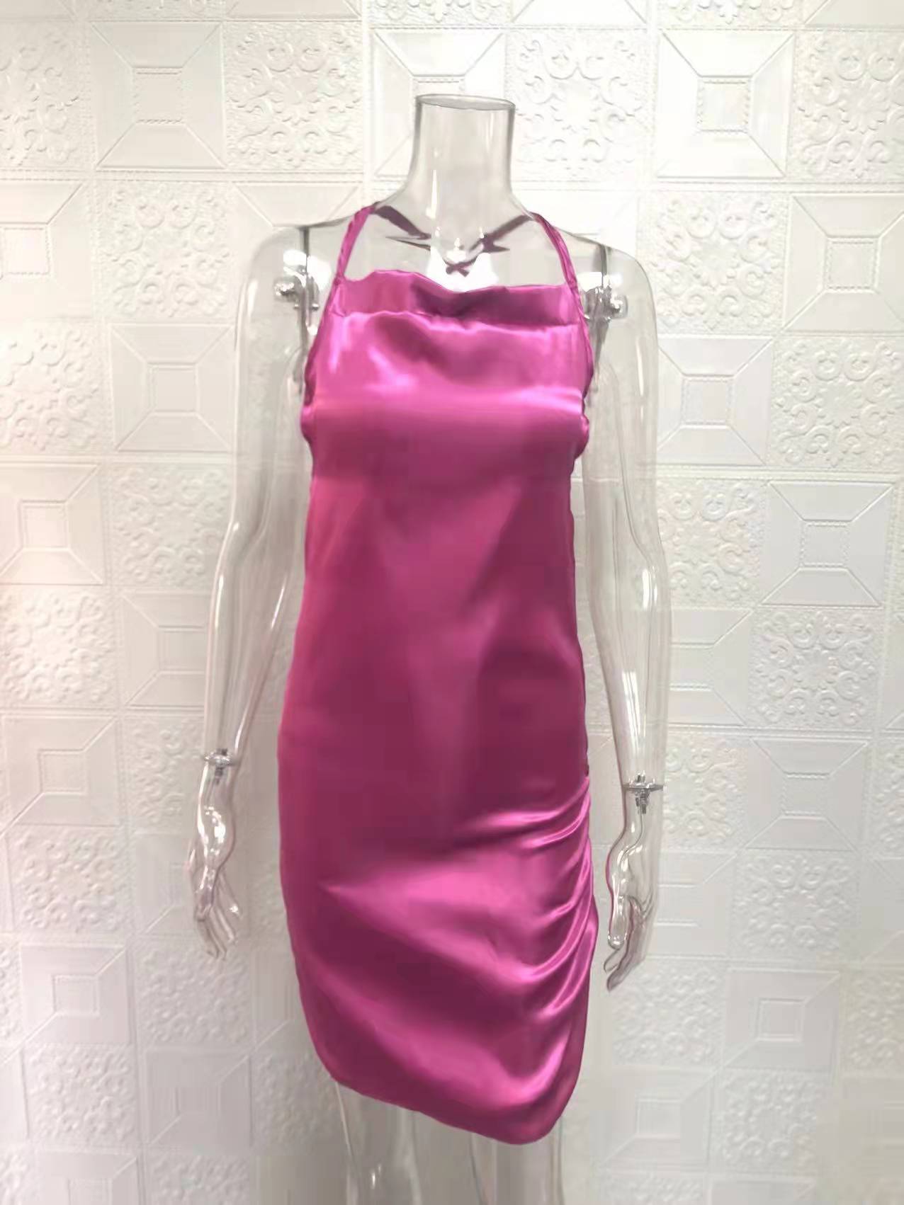 Women Sexy Strapless Pleated Backless Hollow Strap Dress 42