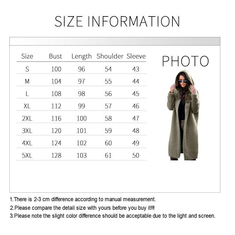 Plus Size Women Fall/Winter Long Sleeve Hooded Cardigan Sweater Jacket 18