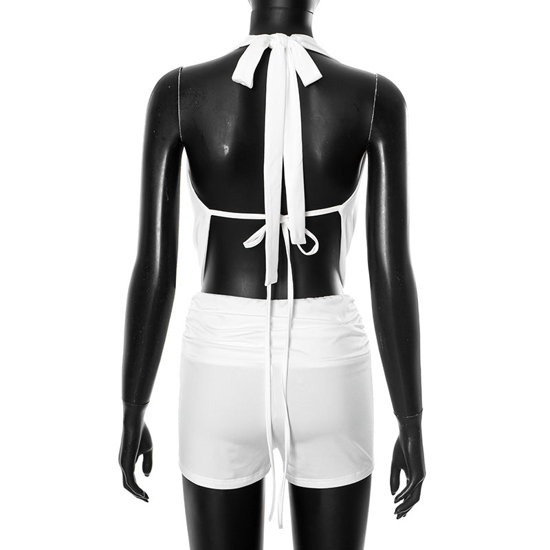 Women Summer Halter Neck Backless Strapless Top Shorts Two Piece Set 9