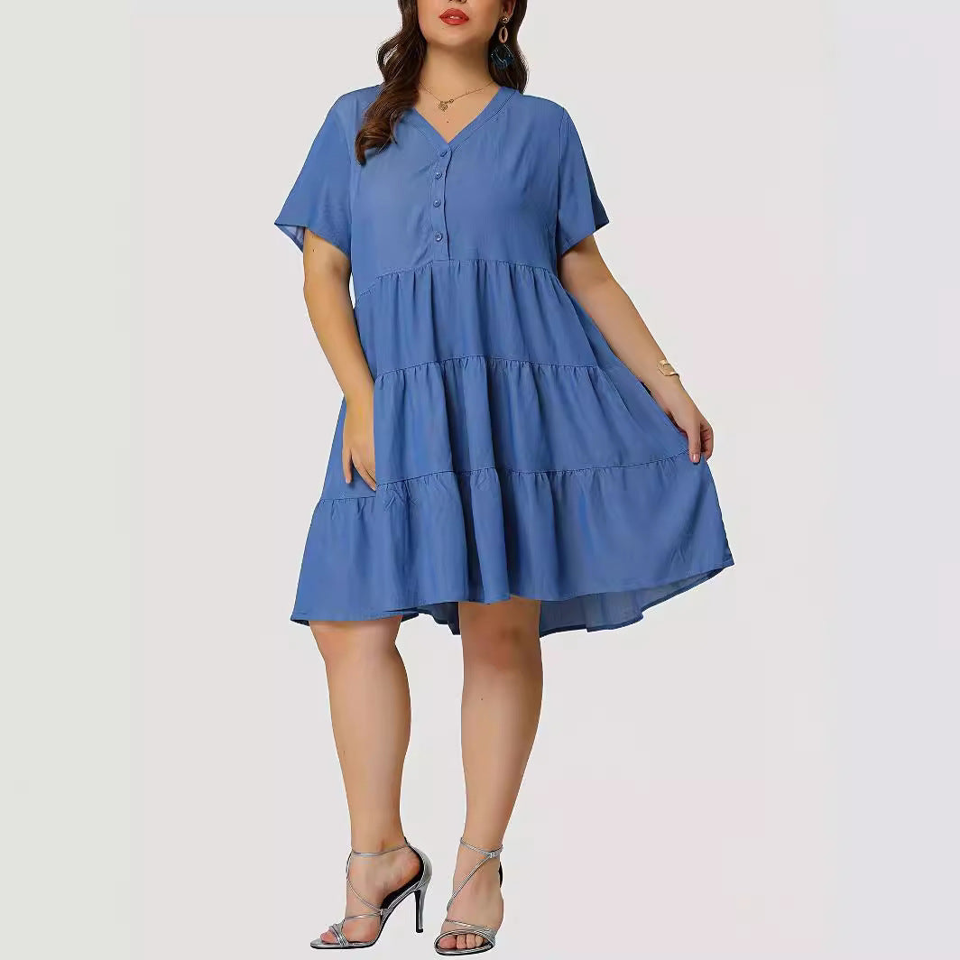 Plus Size Women Short Sleeve Multi-Layer Dress 5