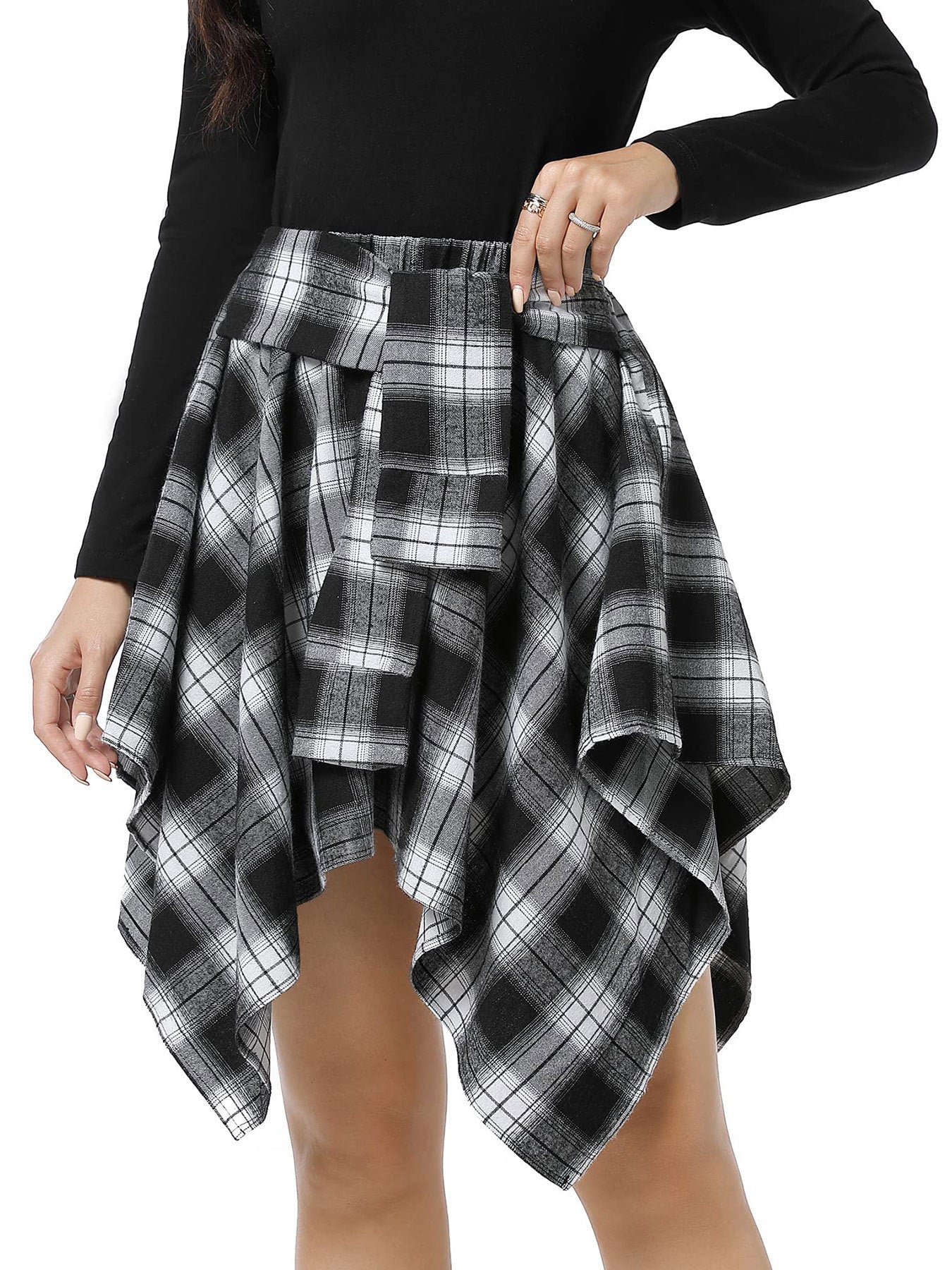 High-Waist Patchwork Asymmetrical Plaid Skirt 13
