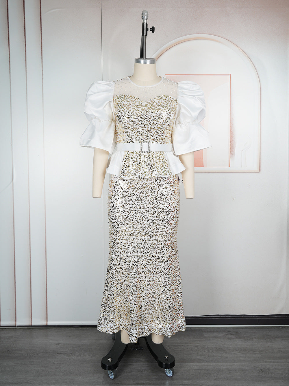 Plus Size Women's Autumn Sequin Mermaid Dress High Waist Party Evening Gown 11