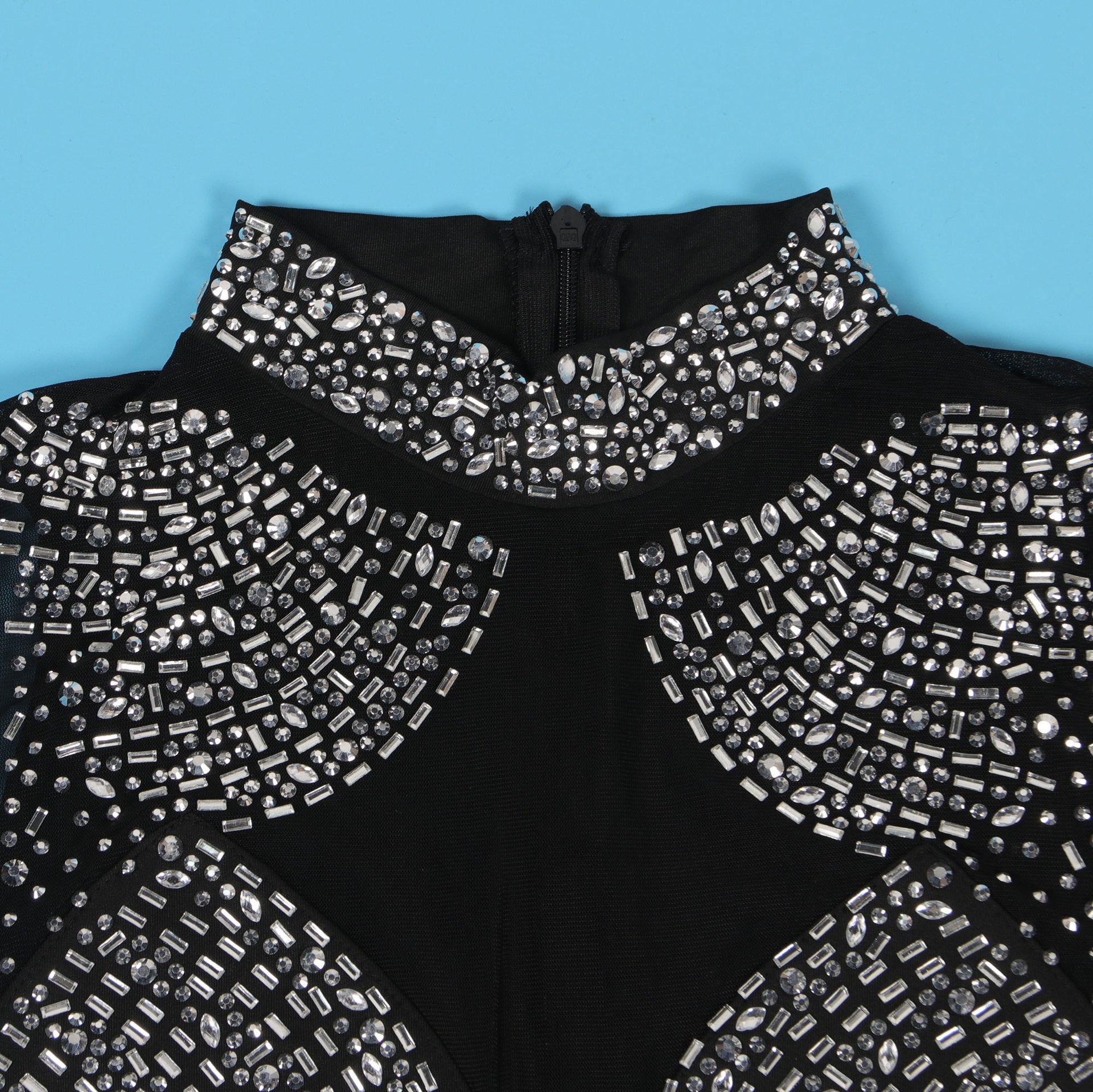 Women Beaded Mesh See-Through Patchwork Sleeveless Slit Dress 34