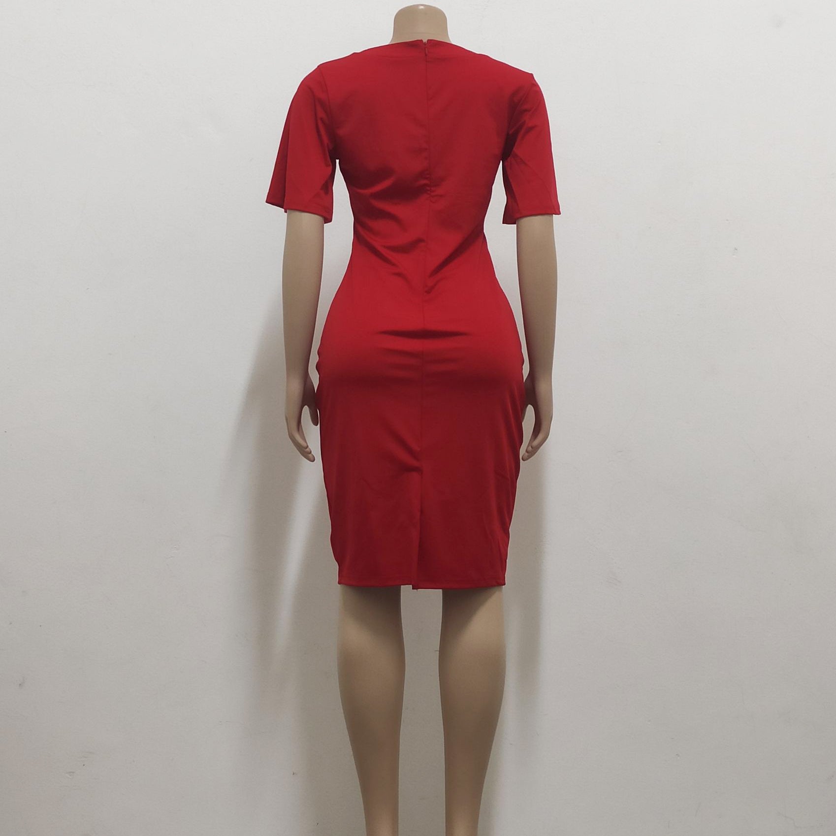 Women Sexy Solid Round Neck Short Sleeve Dress 28