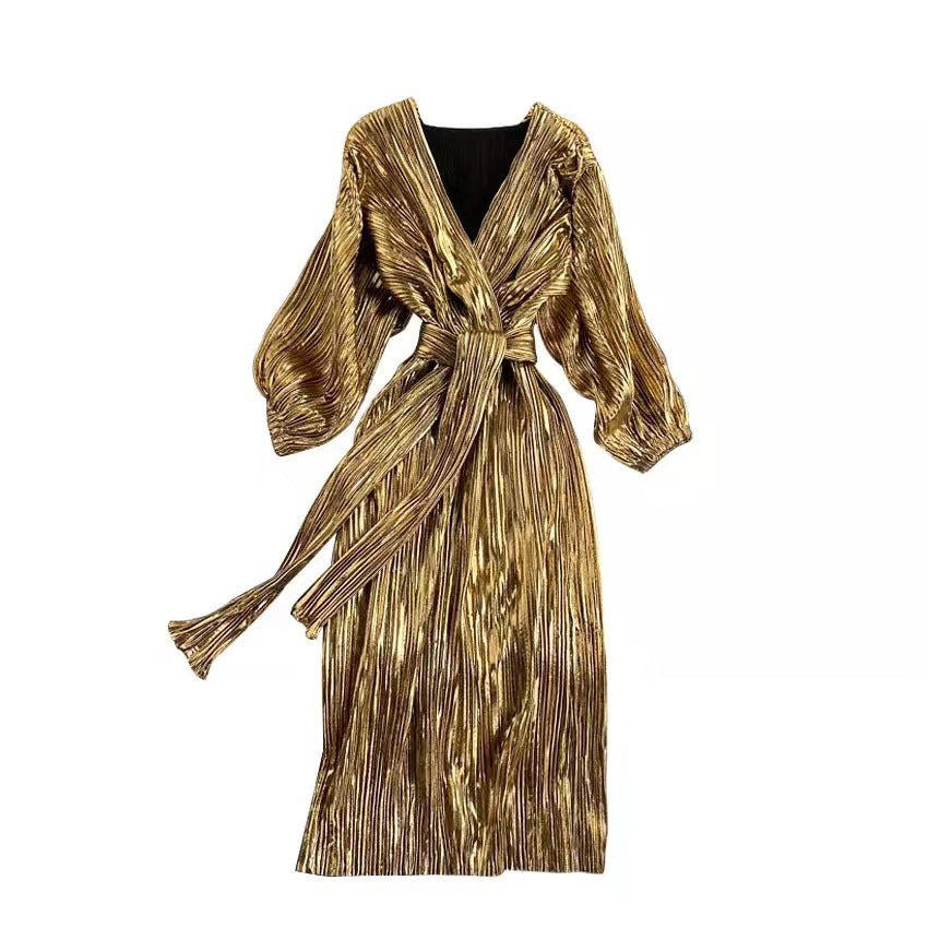 Women Chic V Neck Lace Up Dress 7