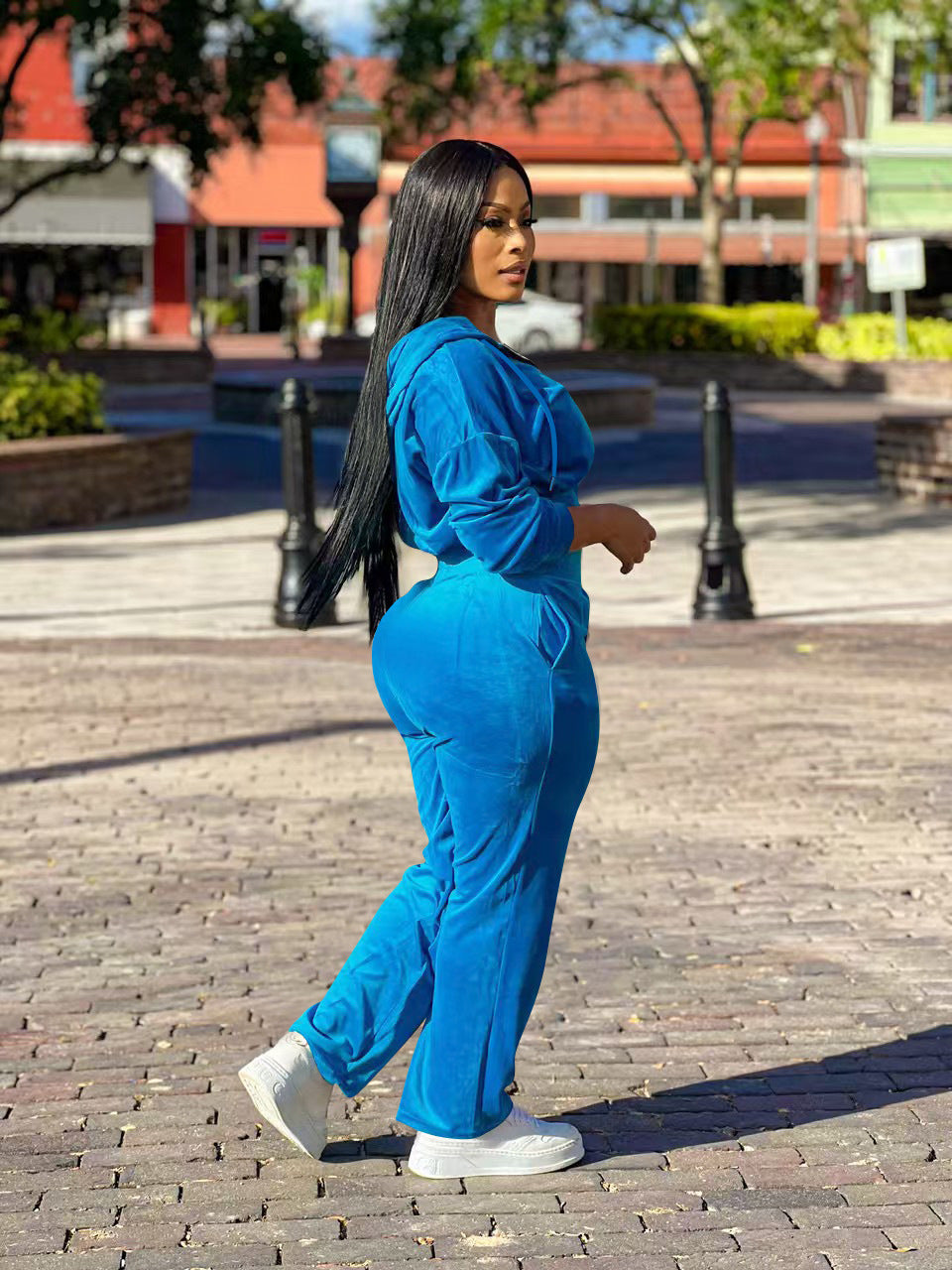 Women's Fashion Casual Velvet Hooded Two-Piece Pants Set 5