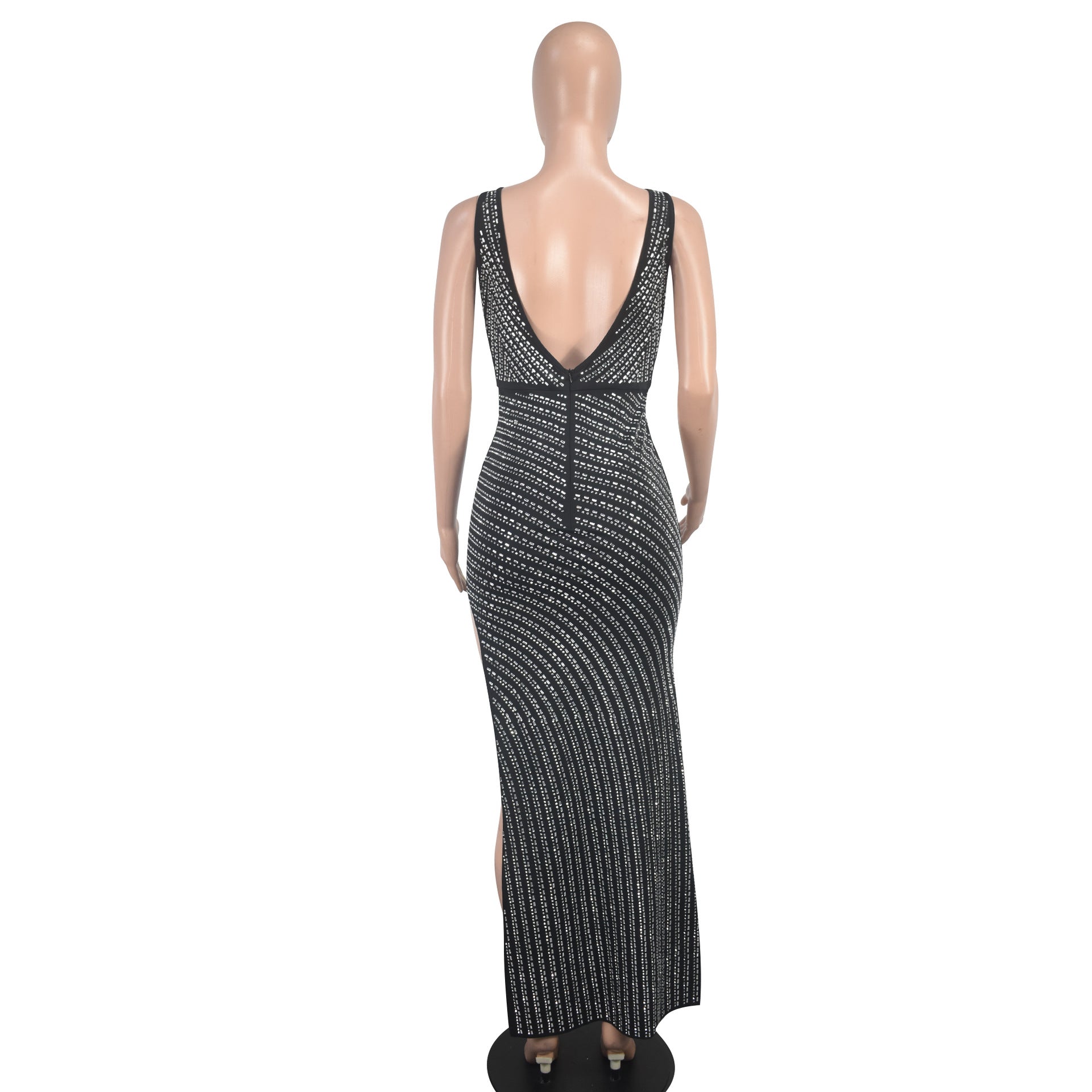 Women Summer Women Beaded Sexy V-neck Mesh See-Through Irregular dress 6