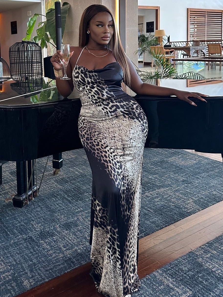 Women Off Shoulder Snake Print Strap Maxi Dress 6