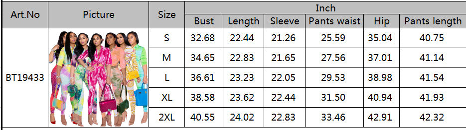 Women printed Turndown Collar shirt and Pants Two-piece Set 18