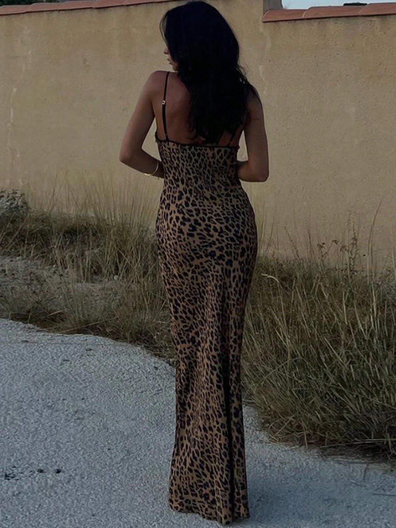 Women suspender sexy backless leopard dress 4