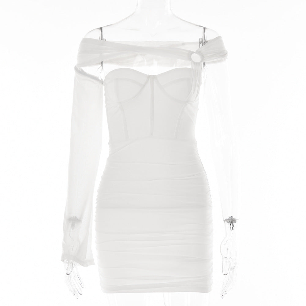 Women Sexy One Shoulder Sleeve Backless Strapless Dress 20