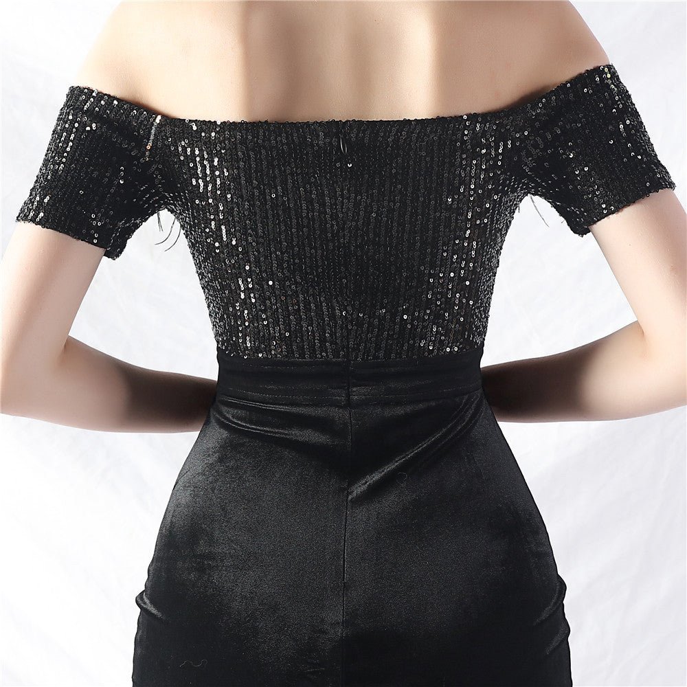 Off Shoulder Sequin Slit Plus Size Formal Party Evening Dress 16