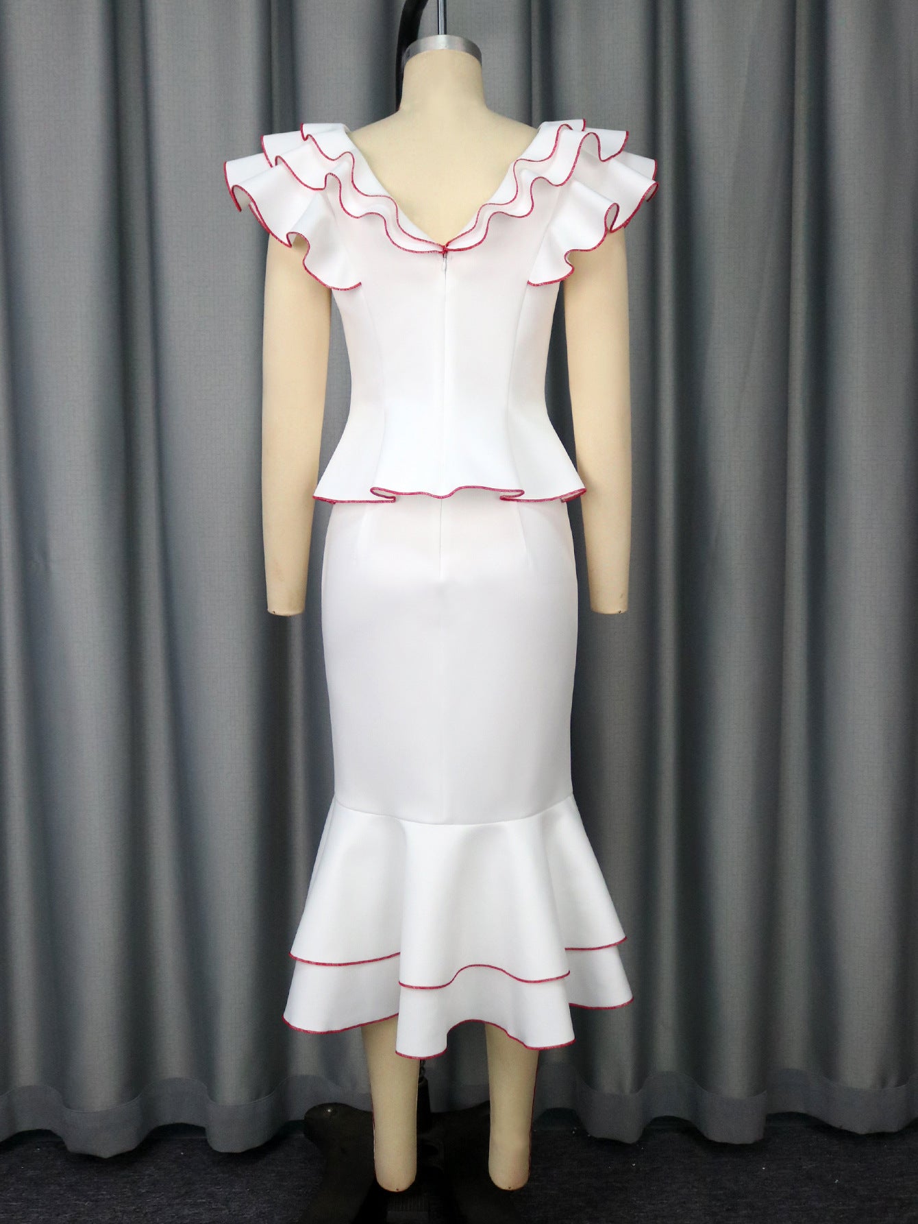 Women's Peplum Contrast Top & Chic Mermaid Pencil Skirt Two-Piece Set 6