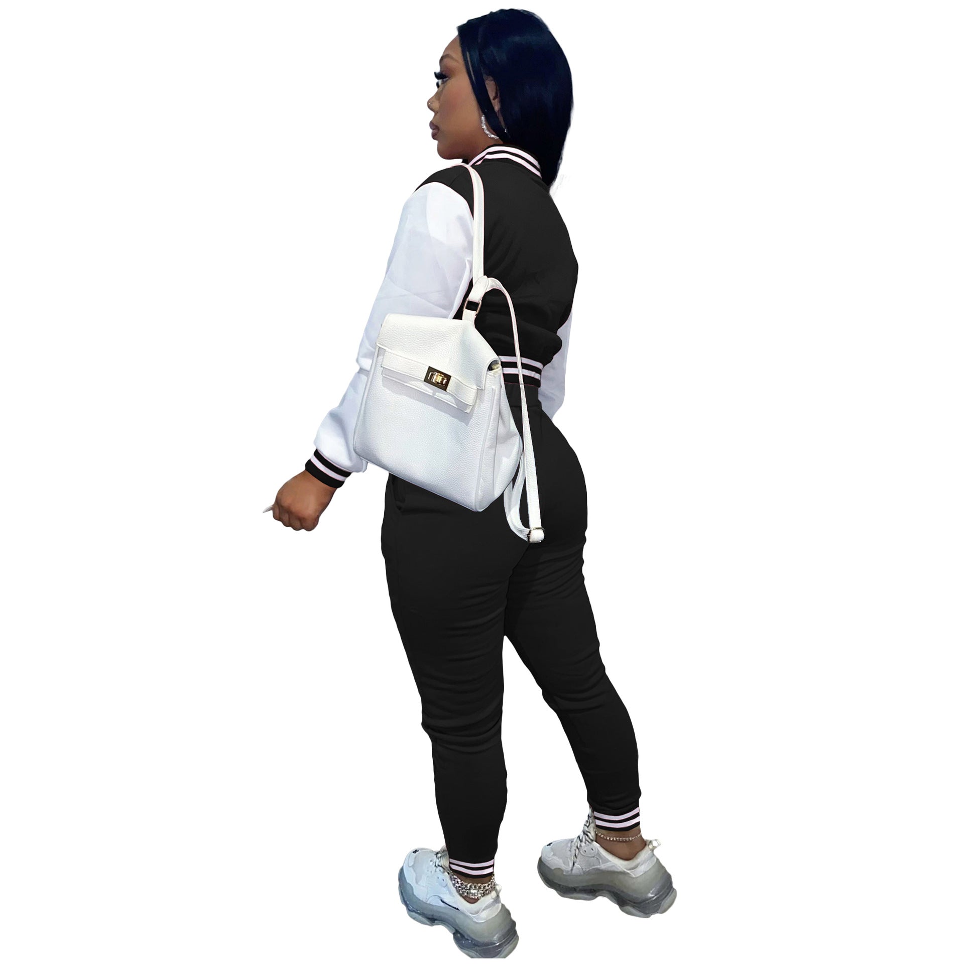 Women's Color Block Single Breasted Patchwork Long Sleeve Baseball Jersey Pants Two Piece Set For Women 11