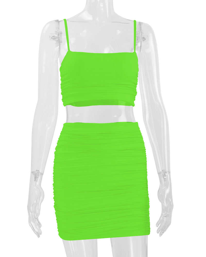 Sexy Camisole Ruched Bodycon Skirt Two-Piece Set For Women 28