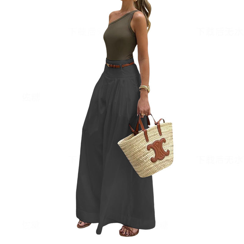 Spring and Summer Fashion Women's Casual Wide-Leg Pleated Trousers 7