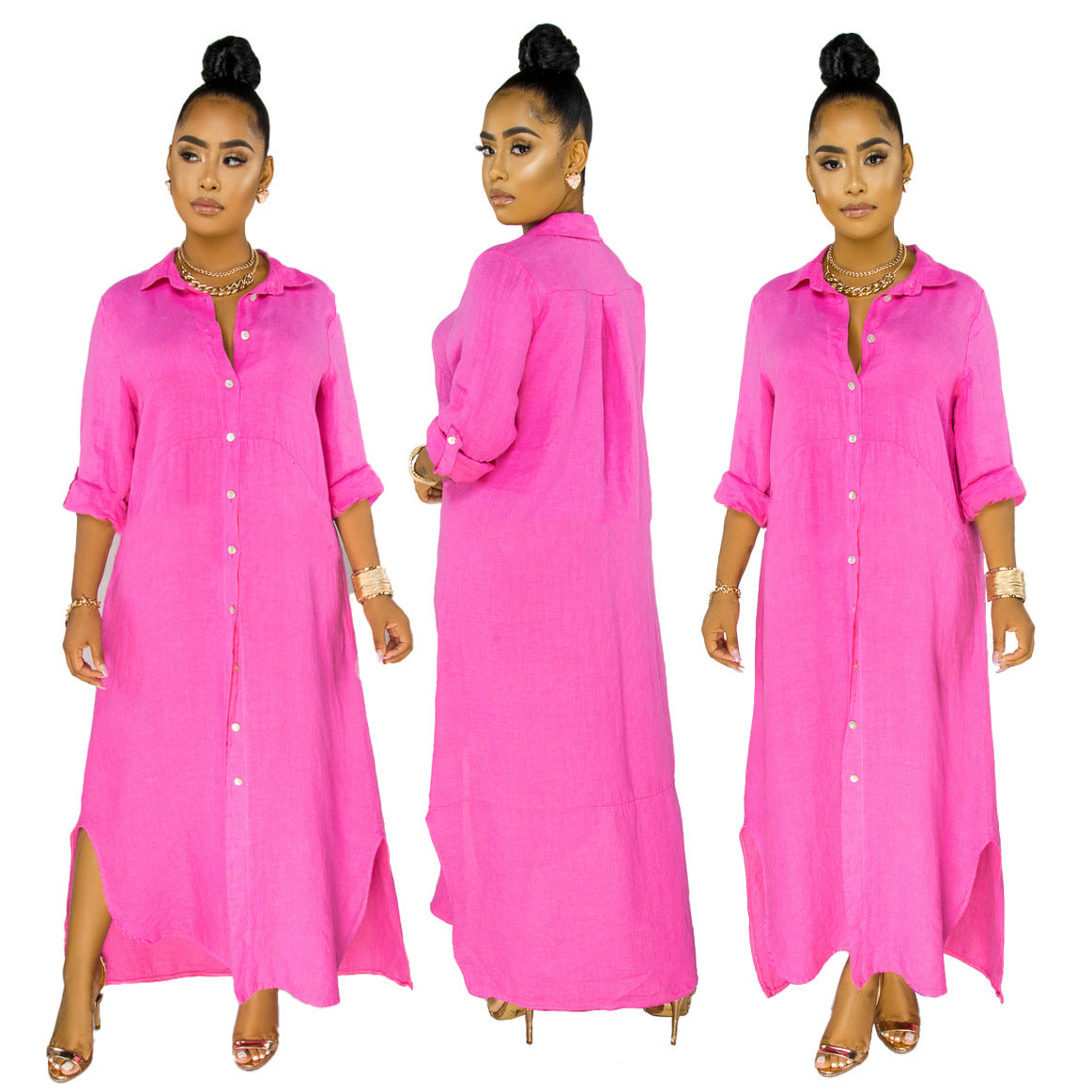 Sexy Fashion Solid Color Women's Shirt Dress 4