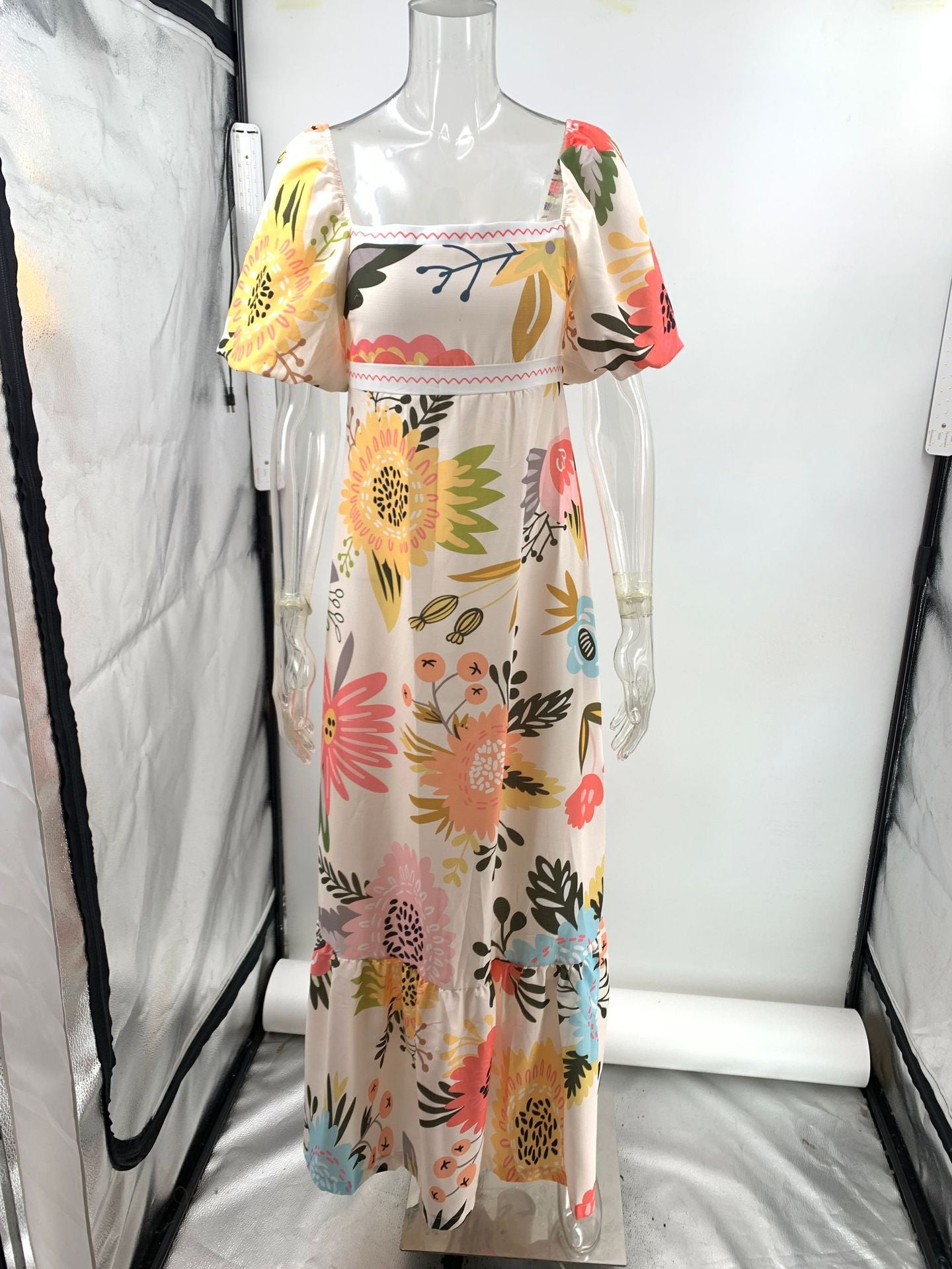 Women Casual Off Shoulder Printed lantern sleeve dress 8