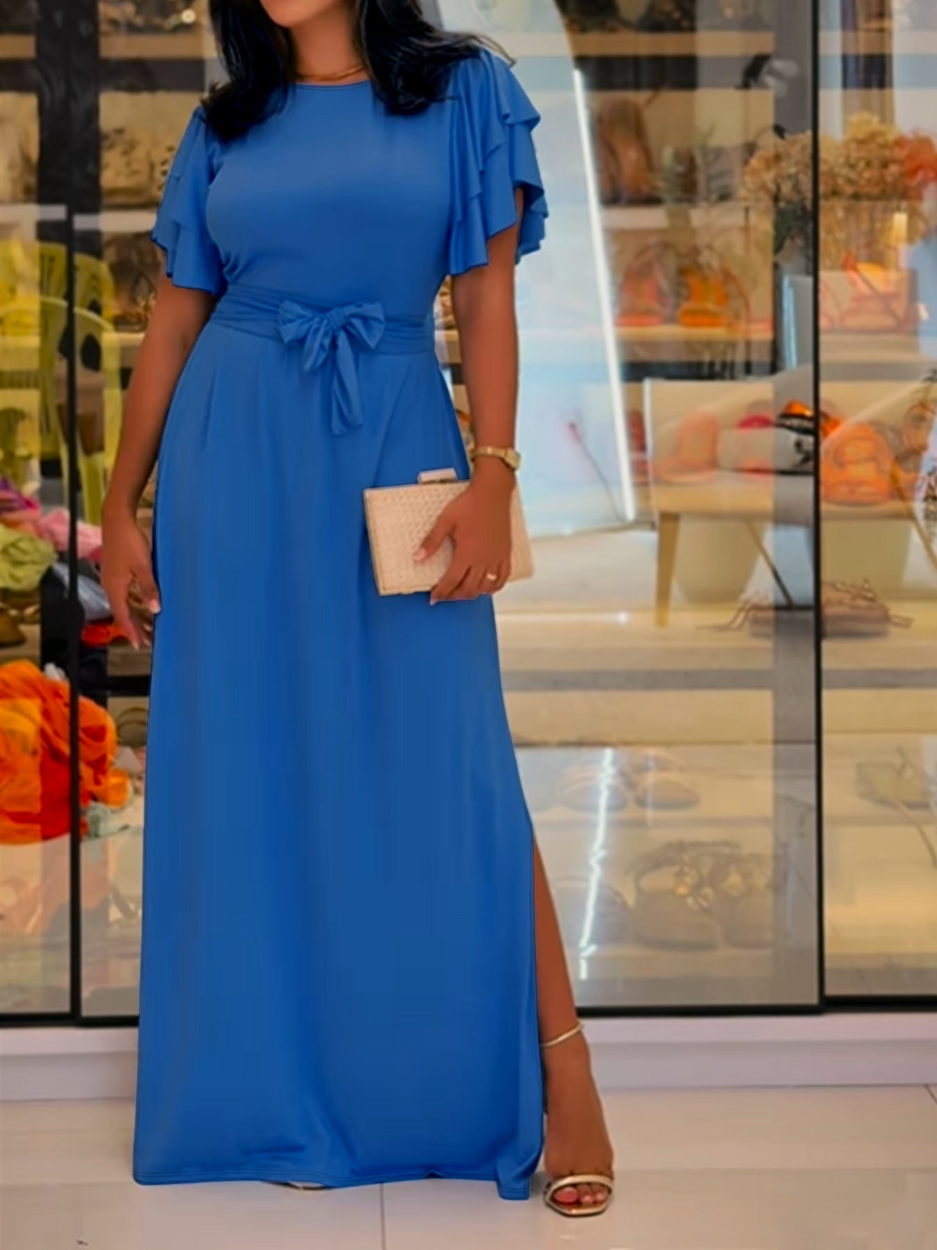 Summer Plus Size Women’s Solid Color Casual Slit Elegant Dress 3