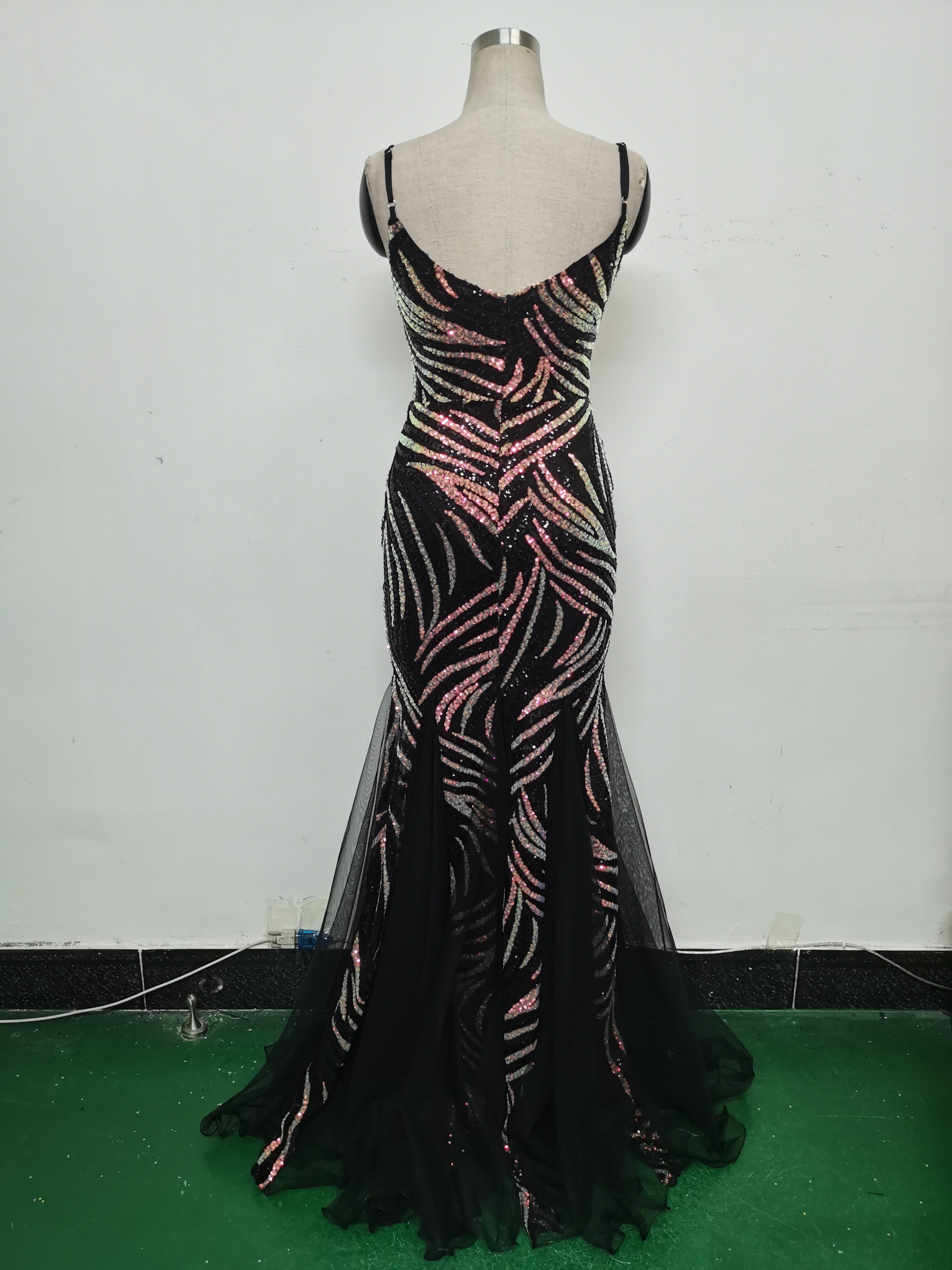 Sequin Patchwork Mesh Strap evening dress 30