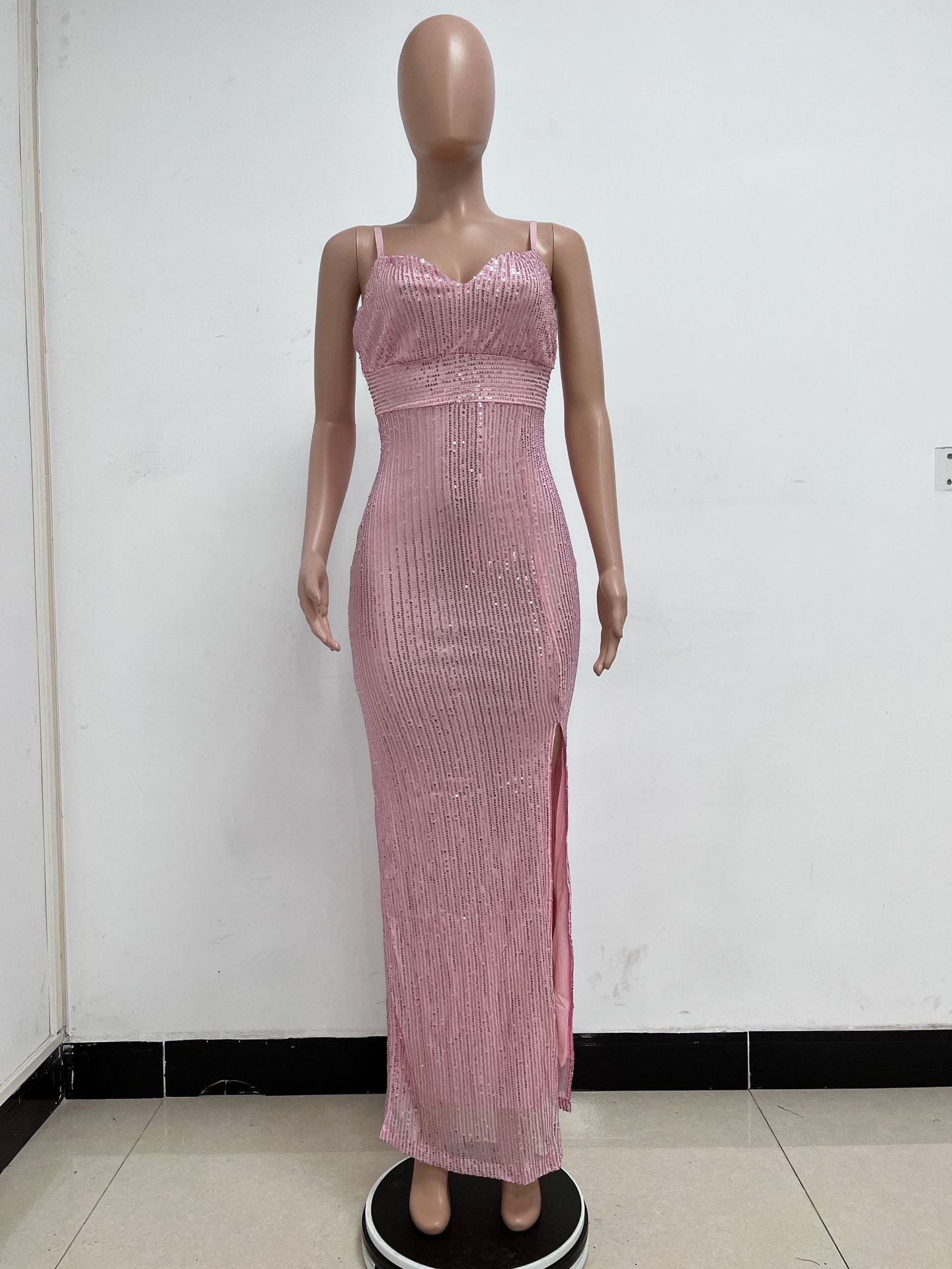 Women's Summer Slit Low Back Dress Sequined Sleeveless Suspender Dress 45
