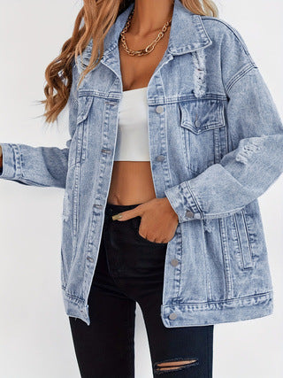 Fashion Shirt Women's Loose Pocket Denim Jacket 5
