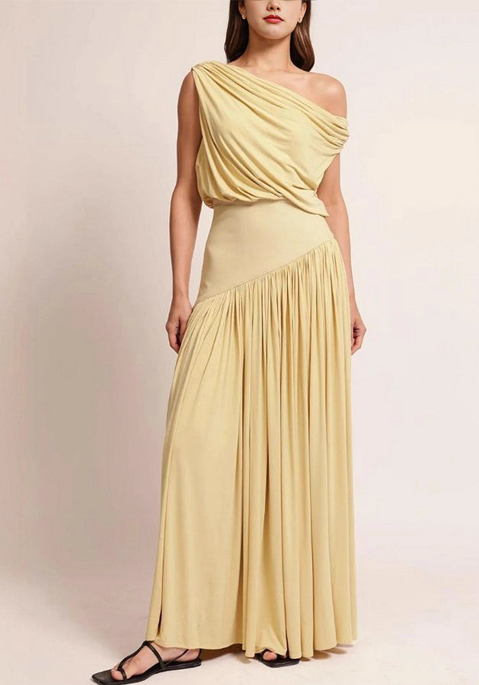 Women Elegant Slash Shoulder Solid Dress