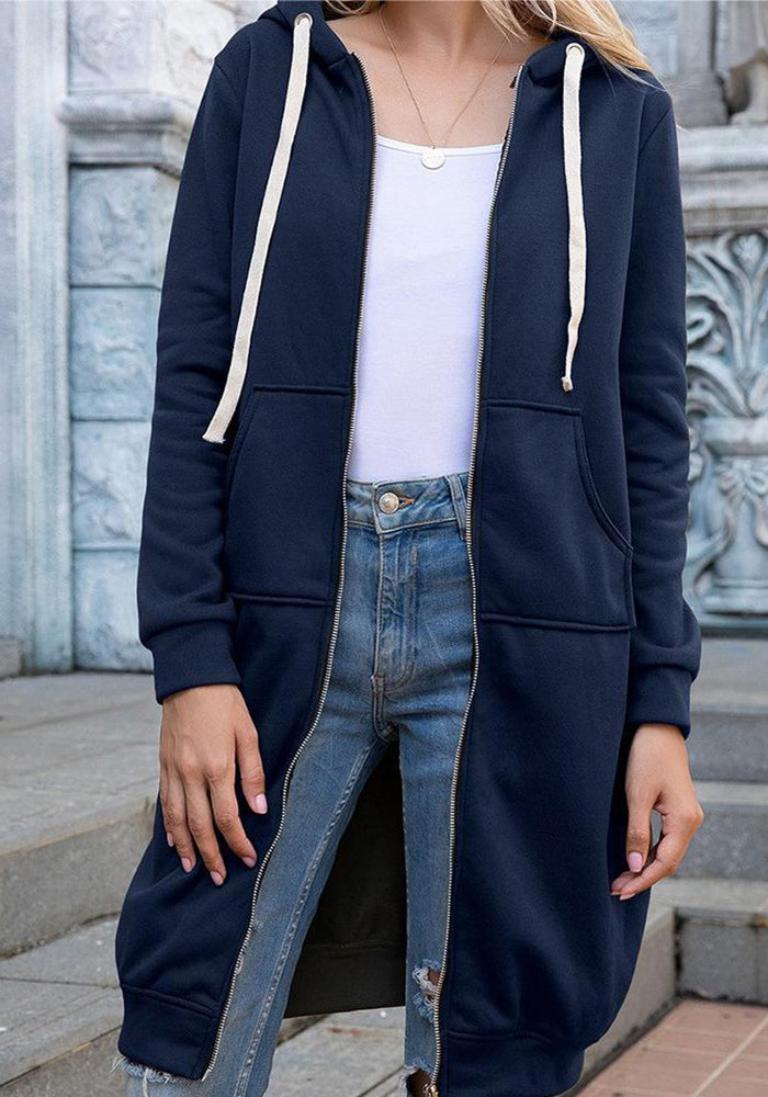 Fall Winter Plus Size Women's Casual Loose Hooded Coat Women Mid Length Hoodies