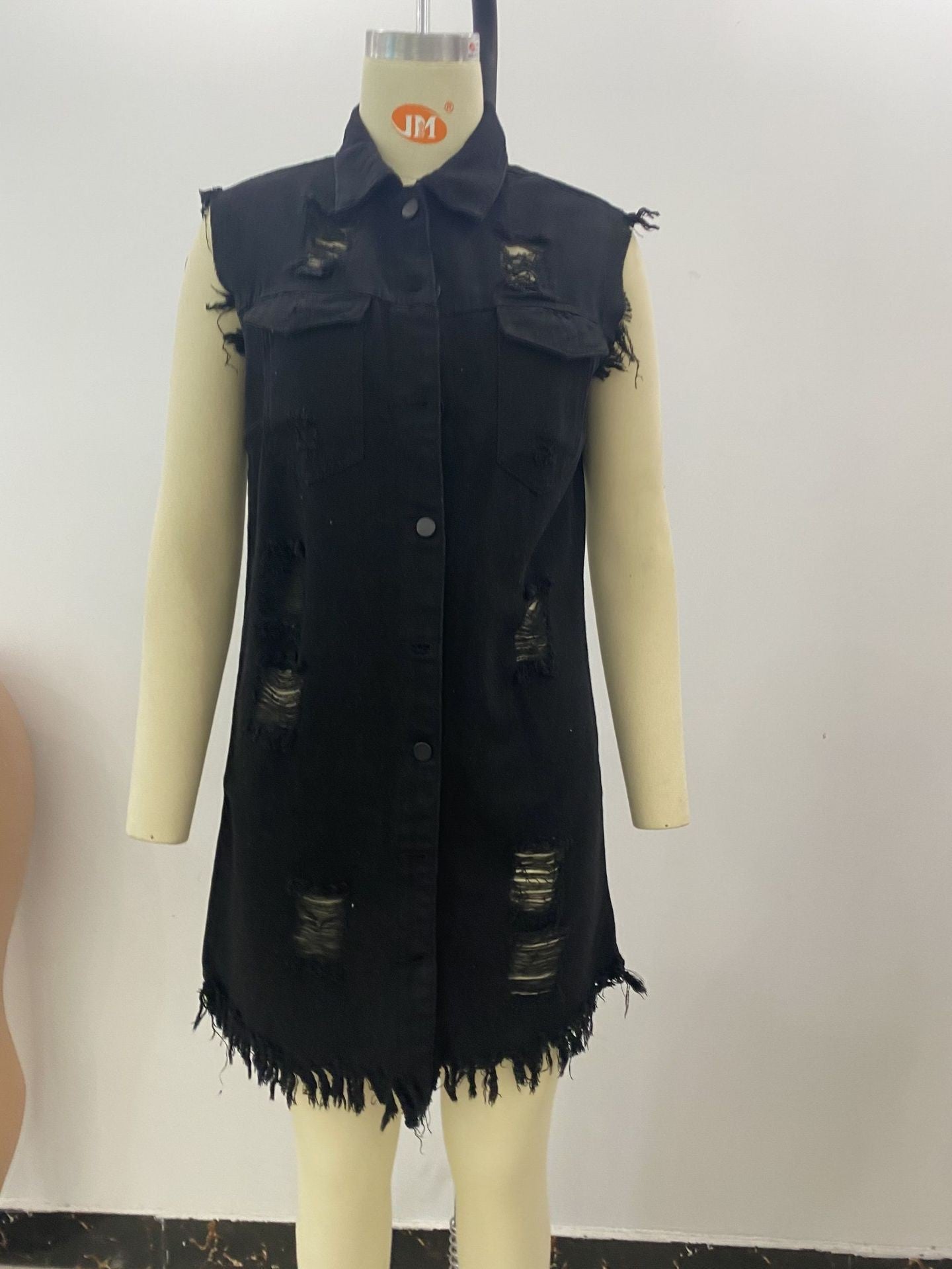 Women Ripped Tassel Denim Vest