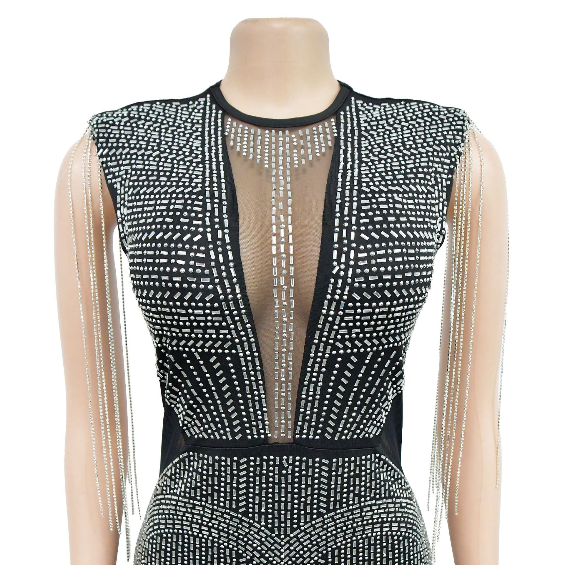 Women's Fashion Solid Color Mesh Beaded Sleeveless Club Dress 17