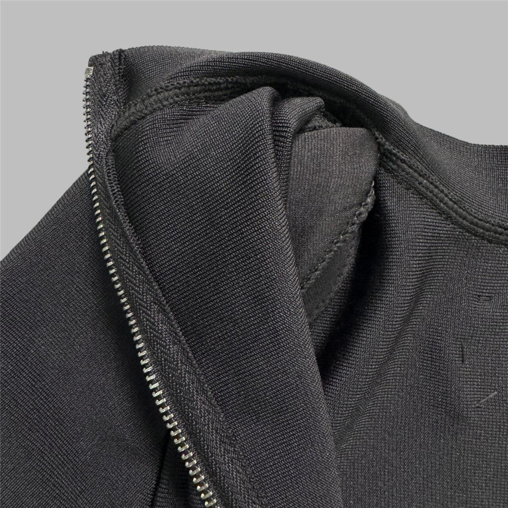 Fashionable Diamond Bandage Skirt Suit Long Sleeve Half High Collar Short Top Long Skirt Women Two-Piece Set 11