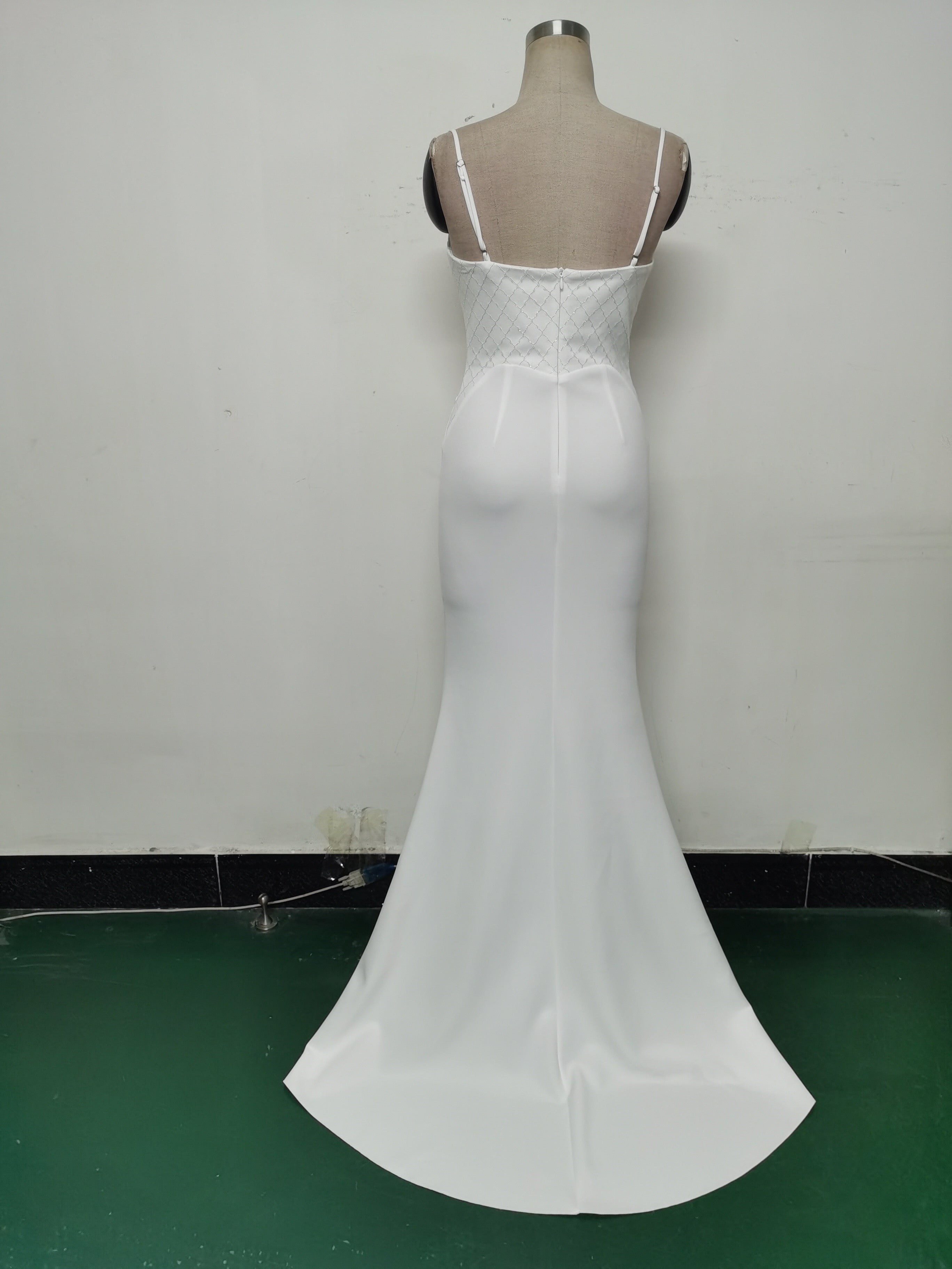 Women Fishbone Lace Sequin Formal Dinner Wedding Fishtail Evening Dress 28