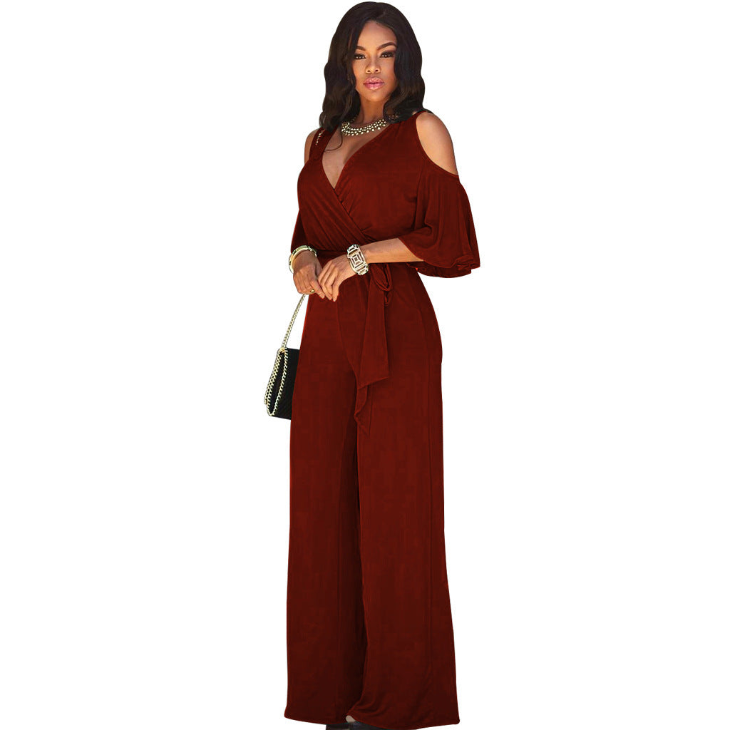 Women Cut Out Short Sleeve Wide Leg Jumpsuit with Belt 17