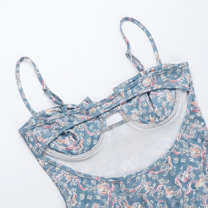 Sexy Straps Printed Slim Holidays Chic Slim Long Dress 15