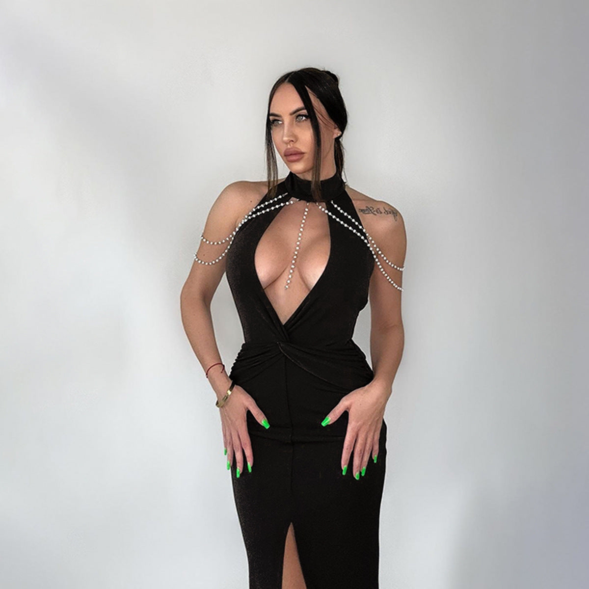 Women's Spring Fashion Sexy Hollow Low Back Slit Long Dress