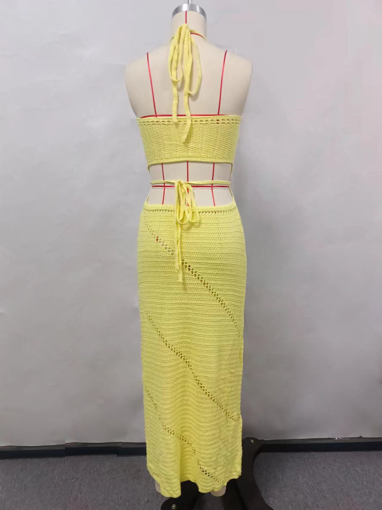 Women Solid Sexy Knitting Hollow Beach Dress 16