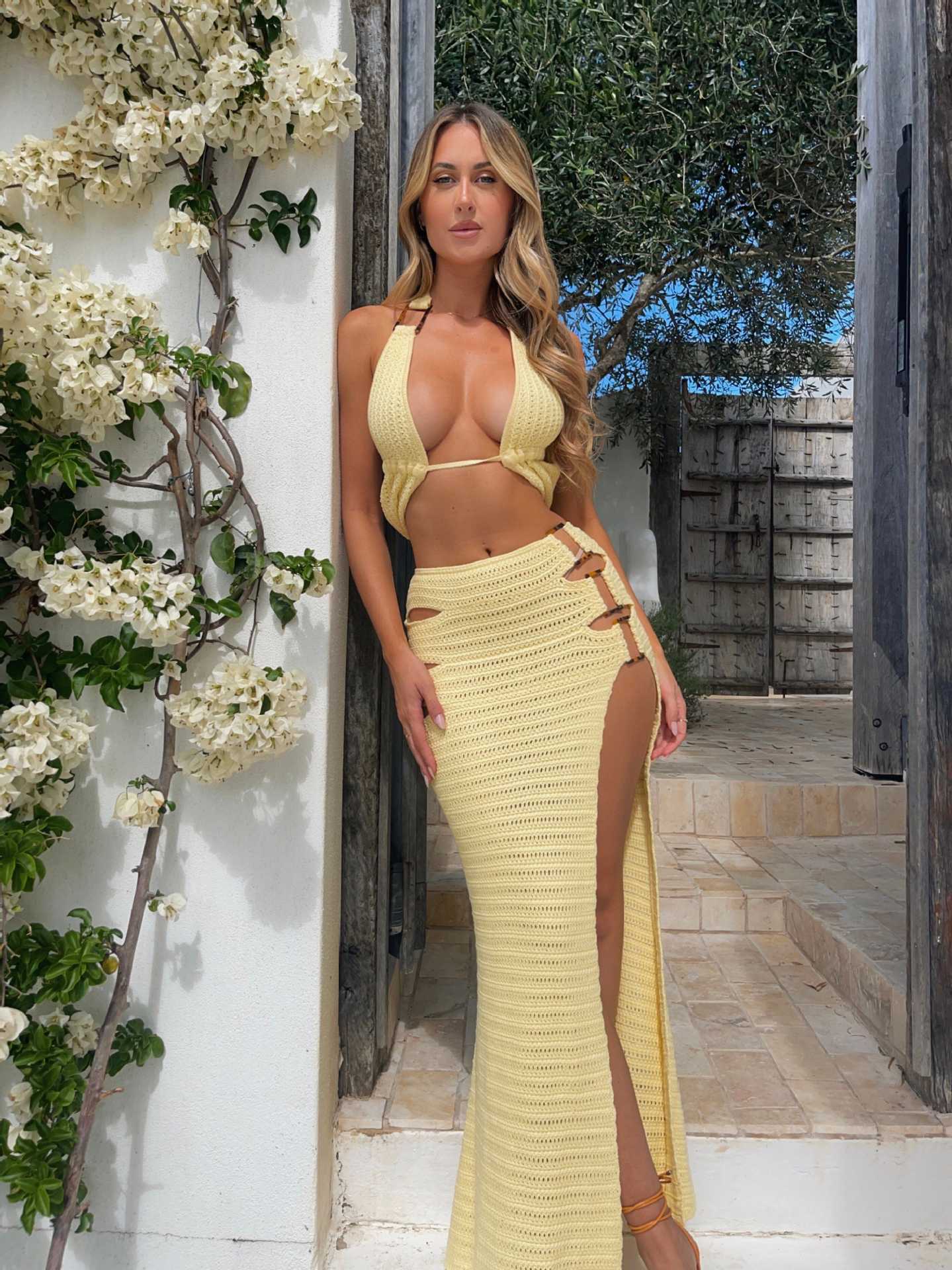 Sexy Hollow-Knit Blouse & Long Skirt Casual Holiday Beach Wear for Women 6