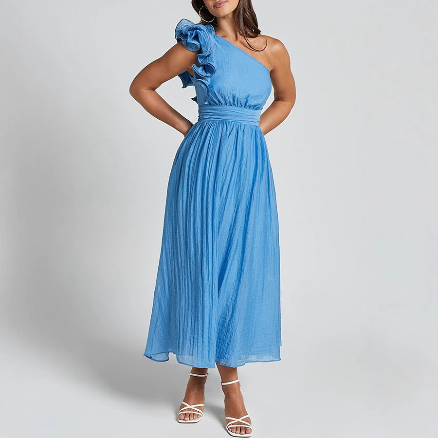 Women's Summer Sexy Solid Color Slash Shoulder Low Back Dress 7