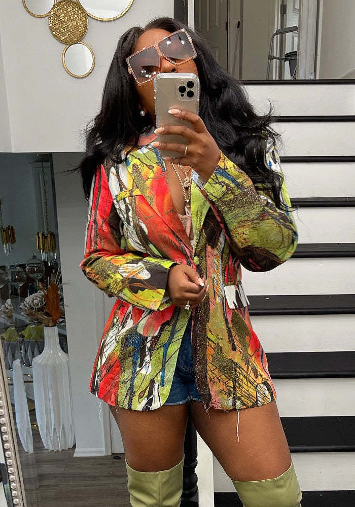 Women Casual Print Blazer