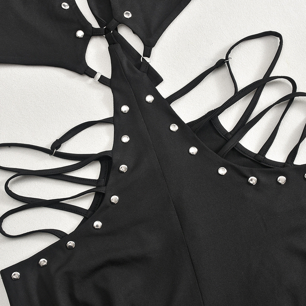 Women Sleeveless Lace Backless Bell Bottom Wide Leg Jumpsuit 11