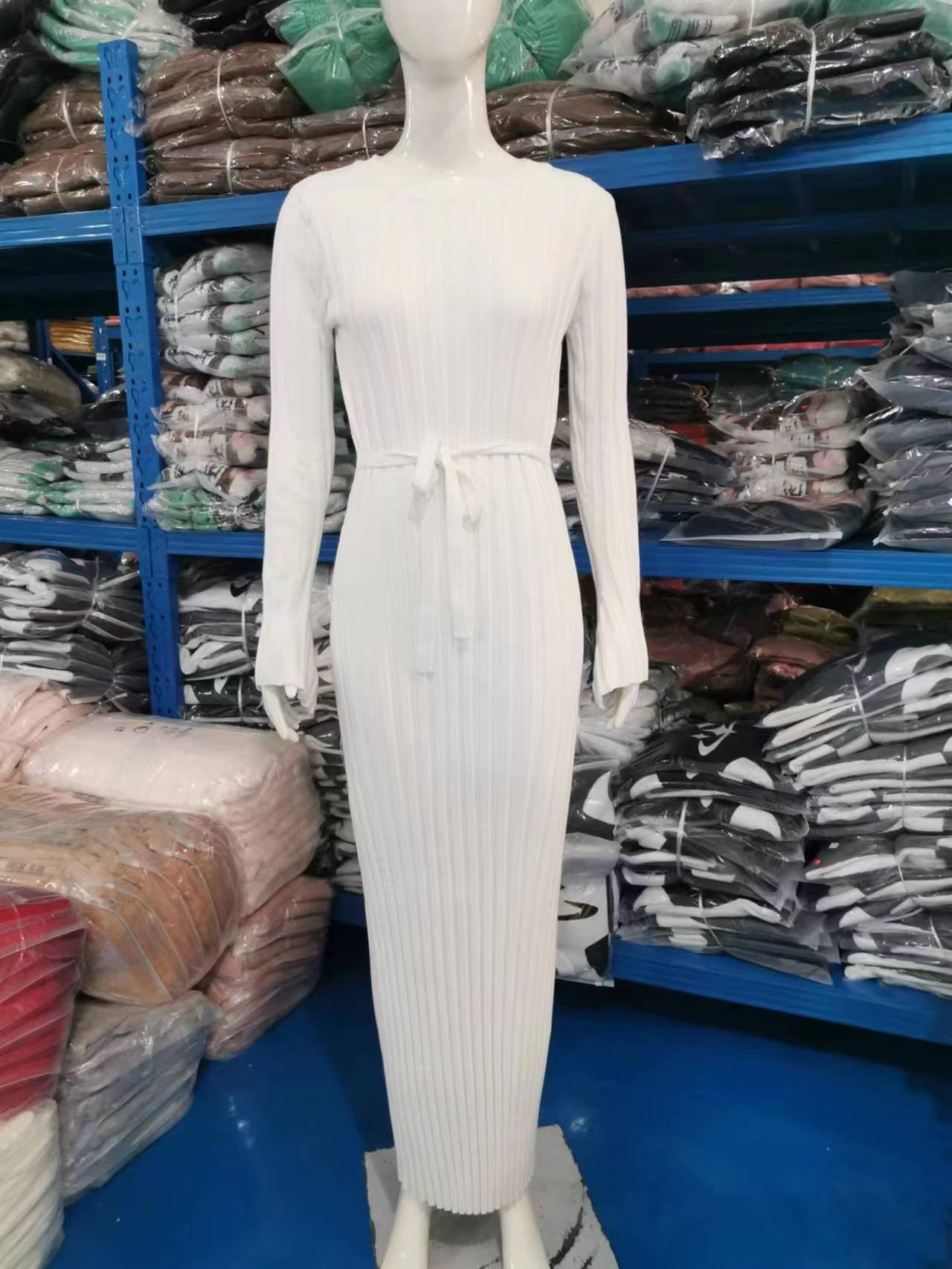 Autumn And Winter Knitting Dress Casual Slim Waist Round Neck Ribbed Slim Fit Knitting Long Dress For Women 16