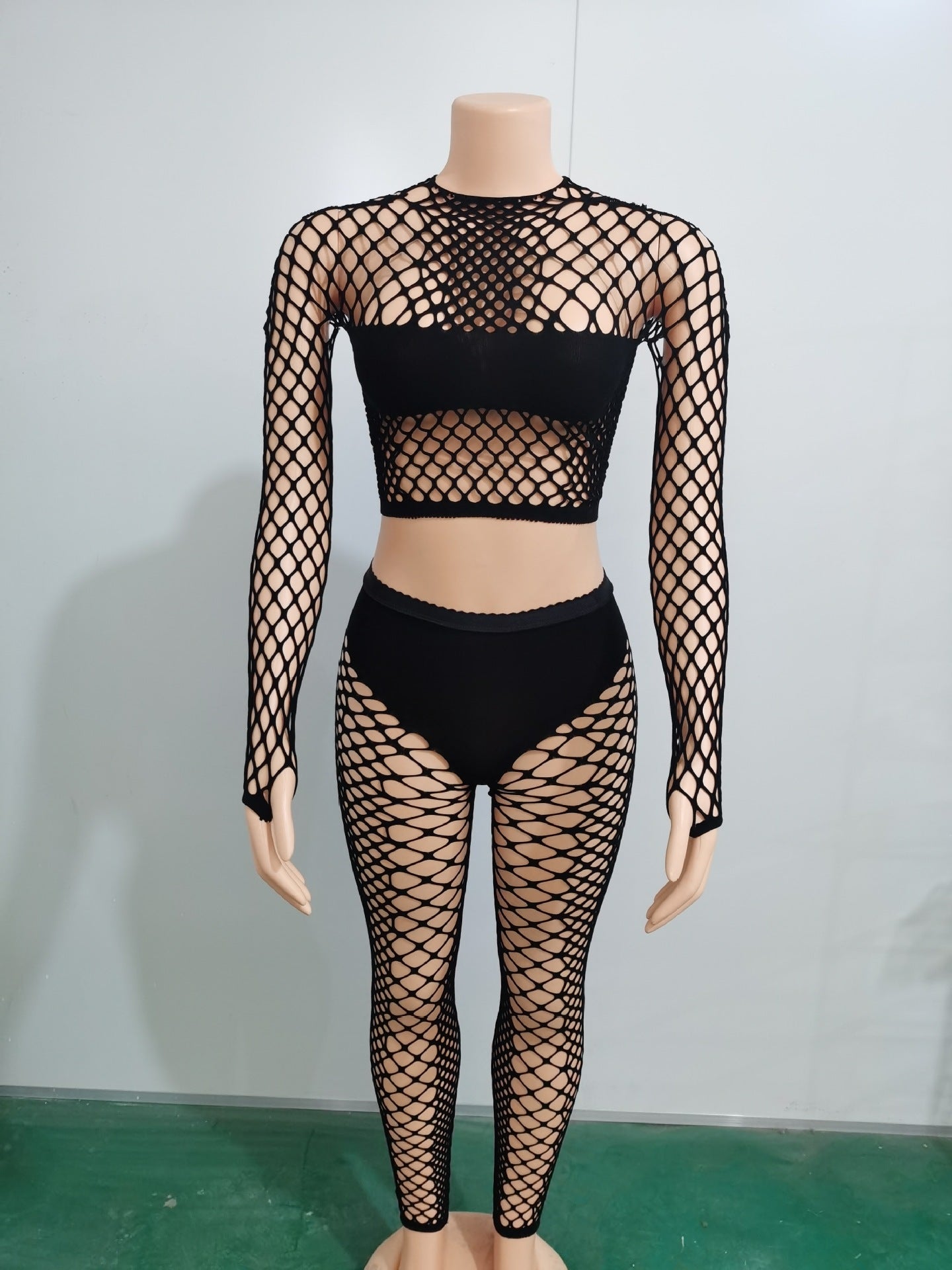 Women hollow sexy mesh two-piece set 12